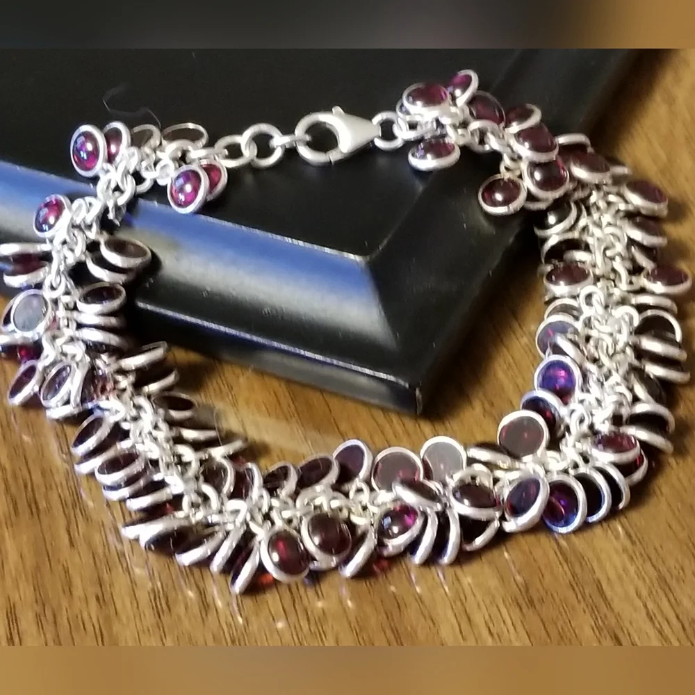 RARE Silpada Sterling Silver & Garnet Cha Cha Bracelet - Picture 7 of 12